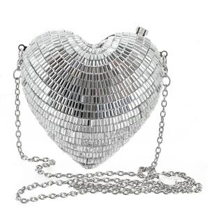 Betsey Johnson Stole My Heart Silver Heart-Shaped Clutch/Crossbody Bag nwt